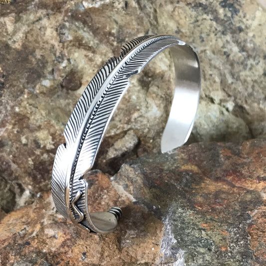 Sterling Silver Feather Cuff Bracelet by Joe Mace