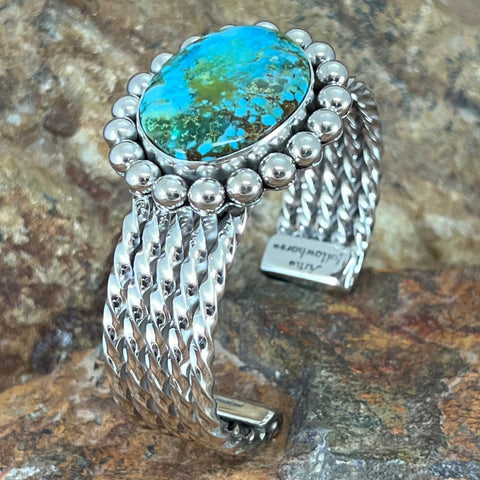Kingman Web Turquoise Sterling Silver Bracelet by Artie Yellowhorse
