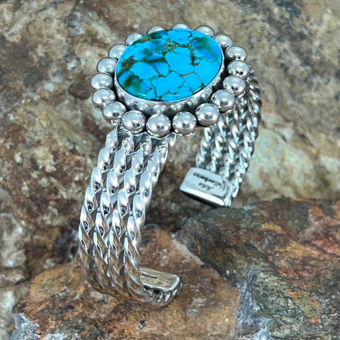 Kingman Web Turquoise Sterling Silver Bracelet by Artie Yellowhorse