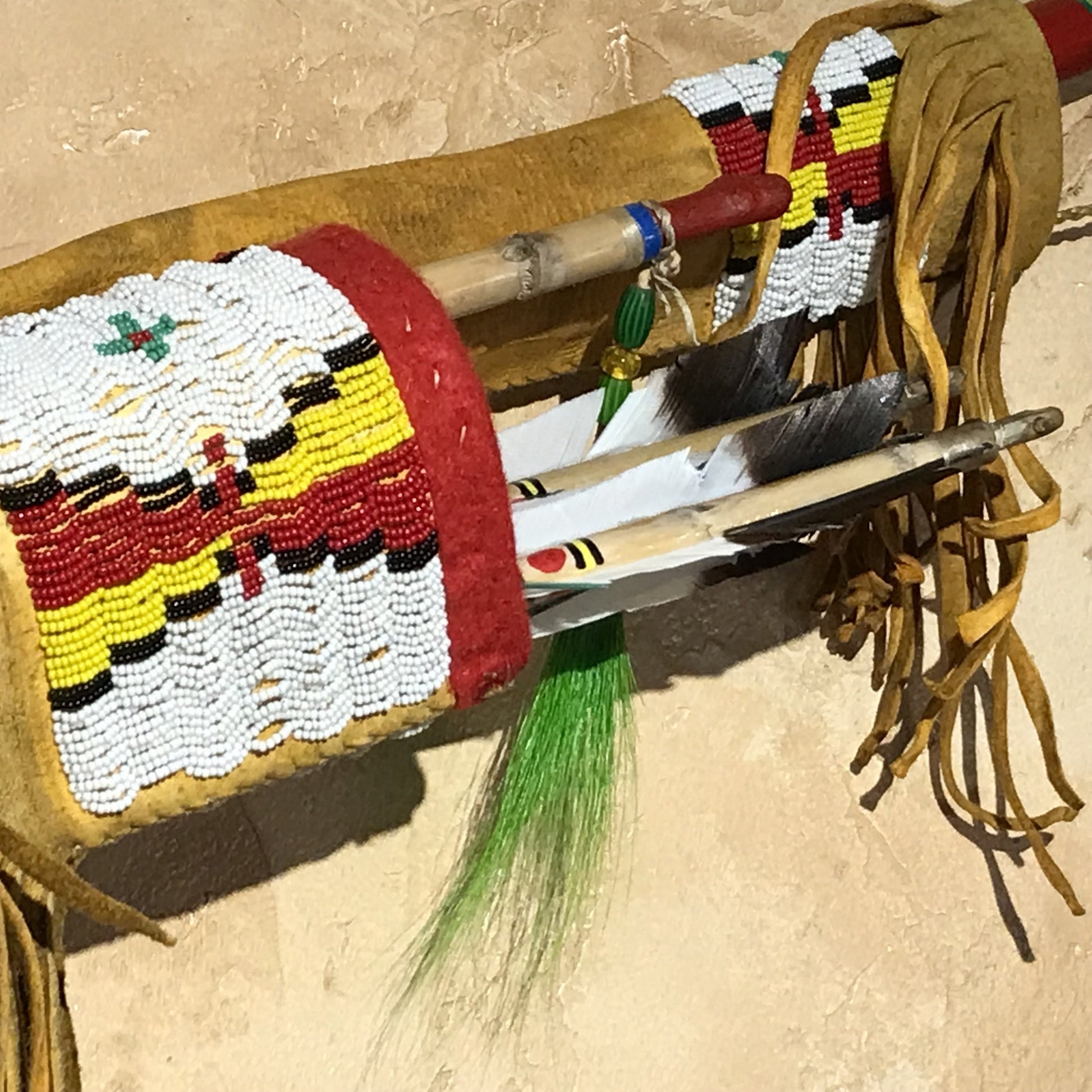 Buckskin Quiver, Bow and Arrows by Russ Kruse