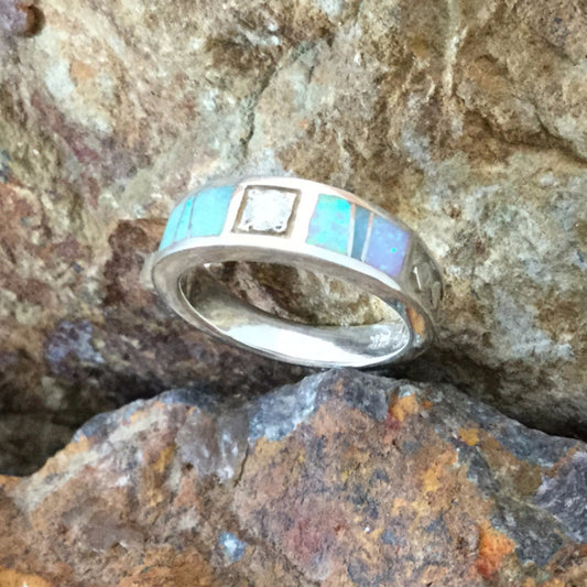 Amazing Light Inlaid Sterling Silver Ring