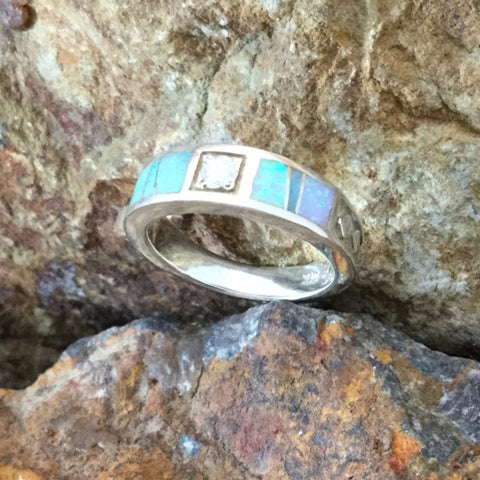 Amazing Light Inlaid Sterling Silver Ring
