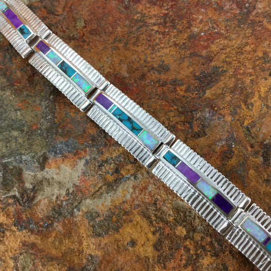 David Rosales Shalako Inlaid Sterling Silver Link Bracelet