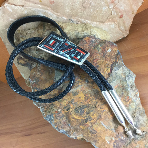 David Rosales New West Inlaid Sterling Silver Bolo Tie
