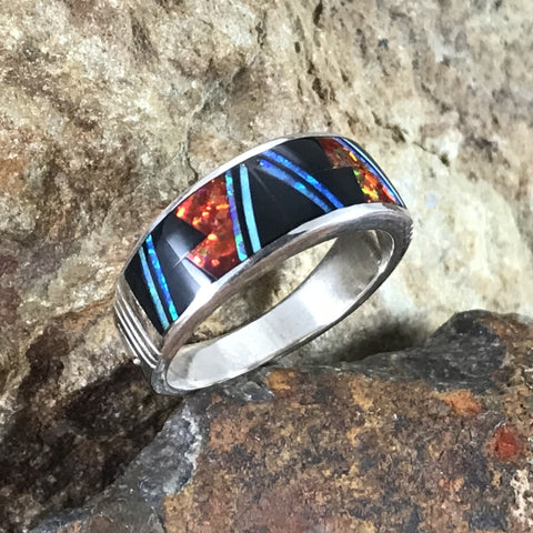 David Rosales Red Moon Fancy Inlaid Sterling Silver Ring