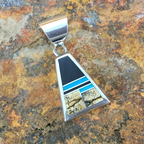 David Rosales Turquoise Creek Inlaid Sterling Silver Pendant