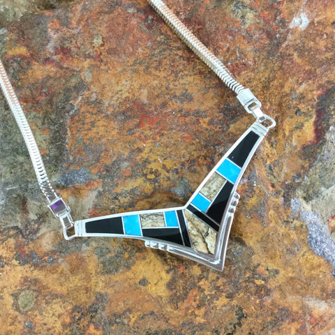 David Rosales Turquoise Creek Inlaid Sterling Silver Necklace
