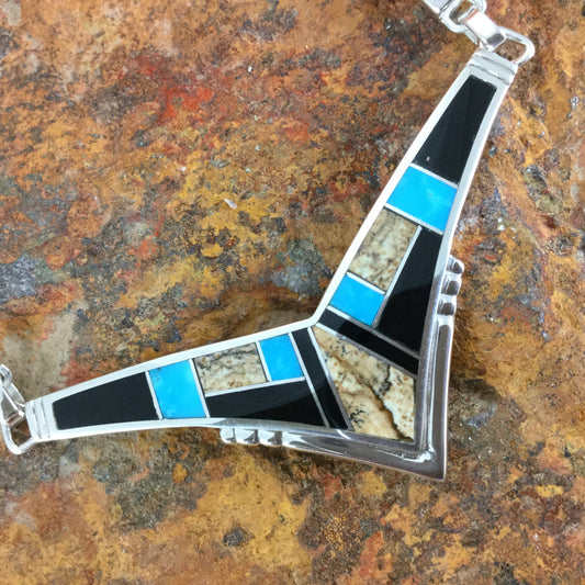 David Rosales Turquoise Creek Inlaid Sterling Silver Necklace