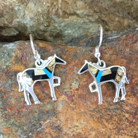 David Rosales Turquoise Creek Inlaid Sterling Silver Earrings Horse