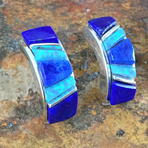 David Rosales Blue Sky Inlaid Sterling Silver Earrings Cobble