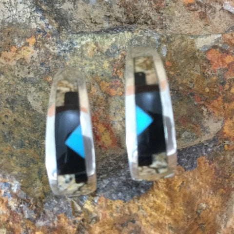 David Rosales Turquoise Creek Fancy Inlaid Sterling Silver Earrings