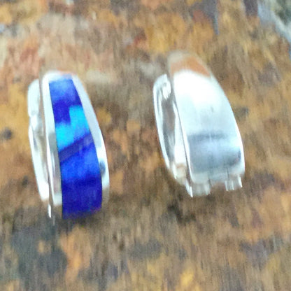 David Rosales Blue Sky Fancy Inlaid Sterling Silver Earrings Huggie