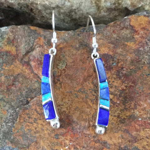 David Rosales Blue Sky Inlaid Sterling Silver Earrings Cobble