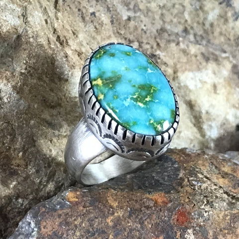 Sonoran Gold Turquoise Sterling Silver Ring by Ray Coriz Size 7