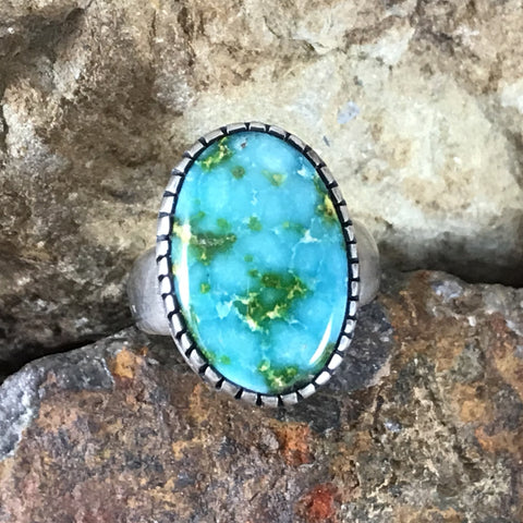 Sonoran Gold Turquoise Sterling Silver Ring by Ray Coriz Size 7