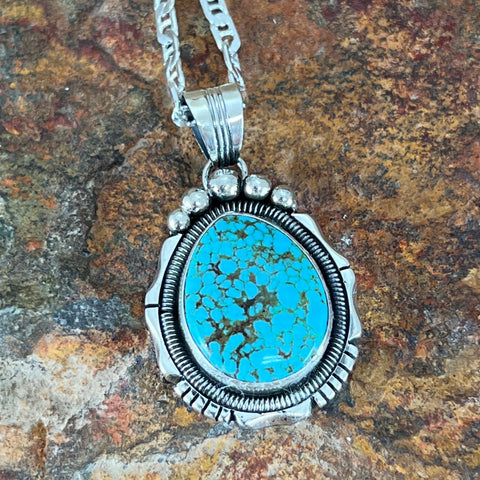 Kingman Turquoise Sterling Silver Pendant by Wil Denetdale