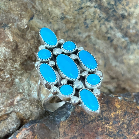 Kingman Turquoise Sterling Silver Ring by Anne Spencer - Size 7