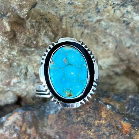 Web Kingman Turquoise Sterling Silver Ring by Wil Denetdale - Size 6.5 Adj.