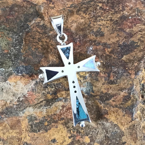 David Rosales Shalako Inlaid Sterling Silver Pendant Cross