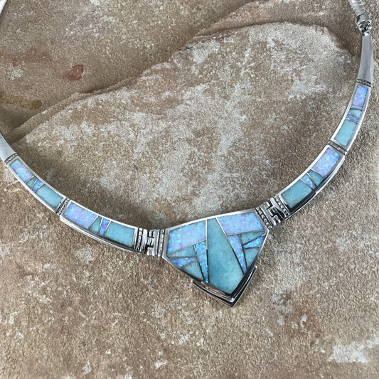 David Rosales Amazing Light Inlaid Sterling Silver Necklace