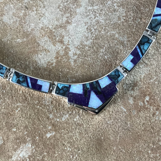 David Rosales Shalako Fancy Inlaid Sterling Silver Necklace