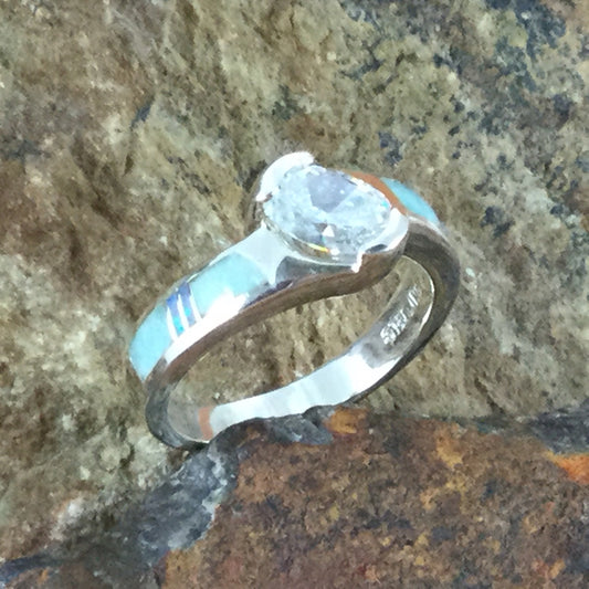 David Rosales Amazing Light Inlaid Sterling Silver Ring w/ Cubic Zirconia