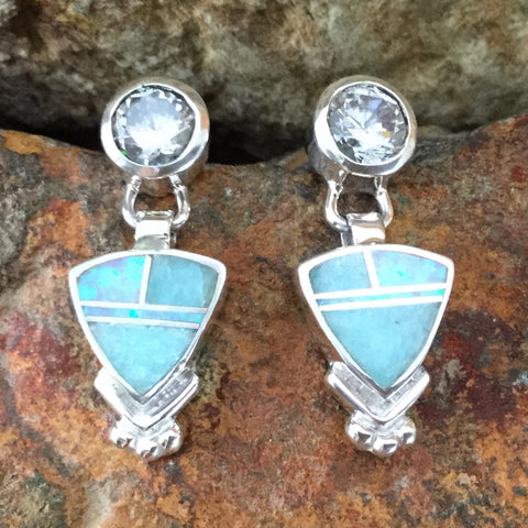 David Rosales Amazing Light Inlaid Sterling Silver Earrings w/ Cubic Zirconia