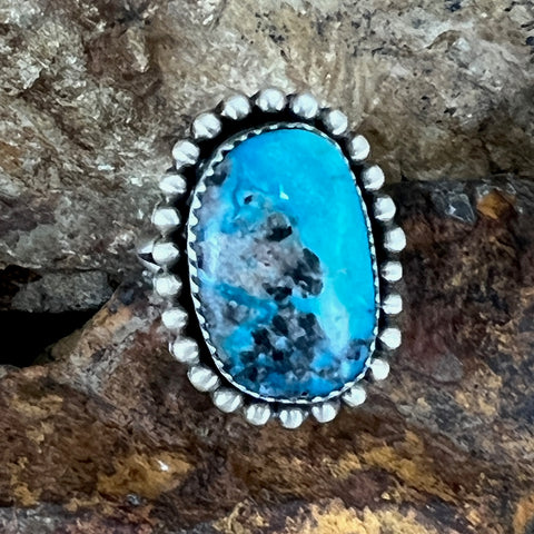 Bisbee Turquoise Sterling Silver Ring by Mary Tso Size 6.5