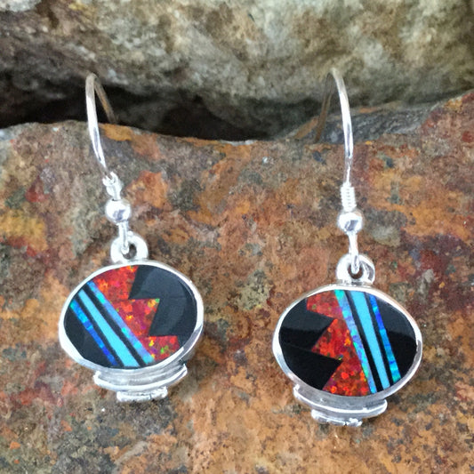 David Rosales Red Moon Fancy Inlaid Sterling Silver Earrings