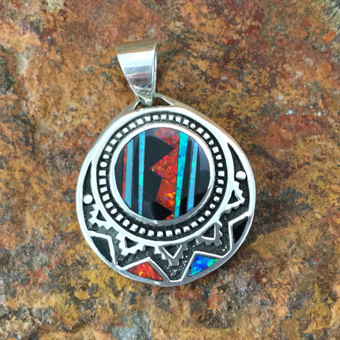 David Rosales Red Moon Fancy Inlaid Sterling Silver Pendant