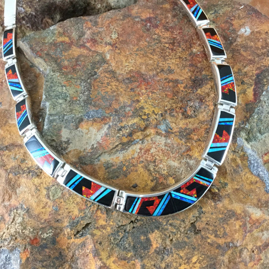 David Rosales Red Moon Fancy Inlay Sterling Silver Necklace