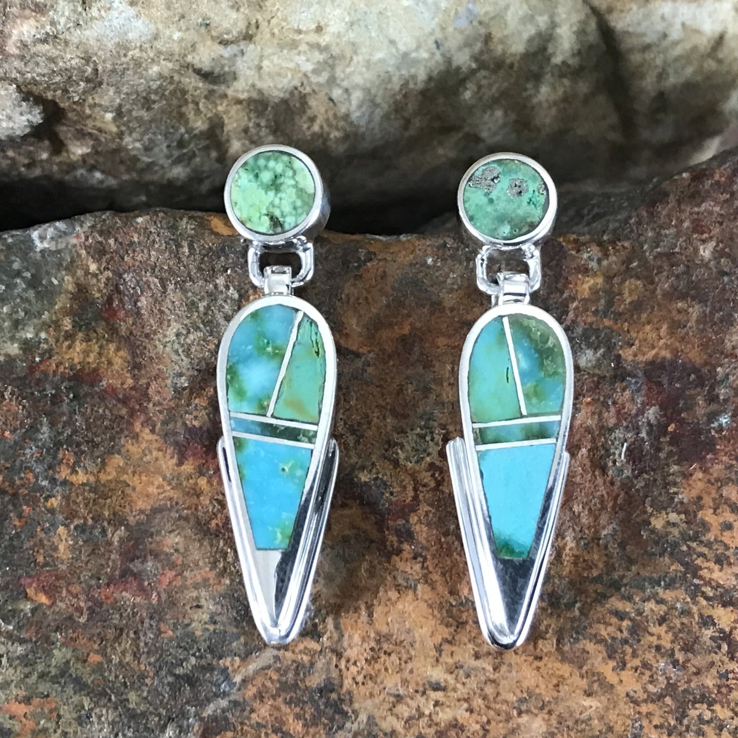 David Rosales Sonoran Gold Turquoise Inlaid Sterling Silver Earrings