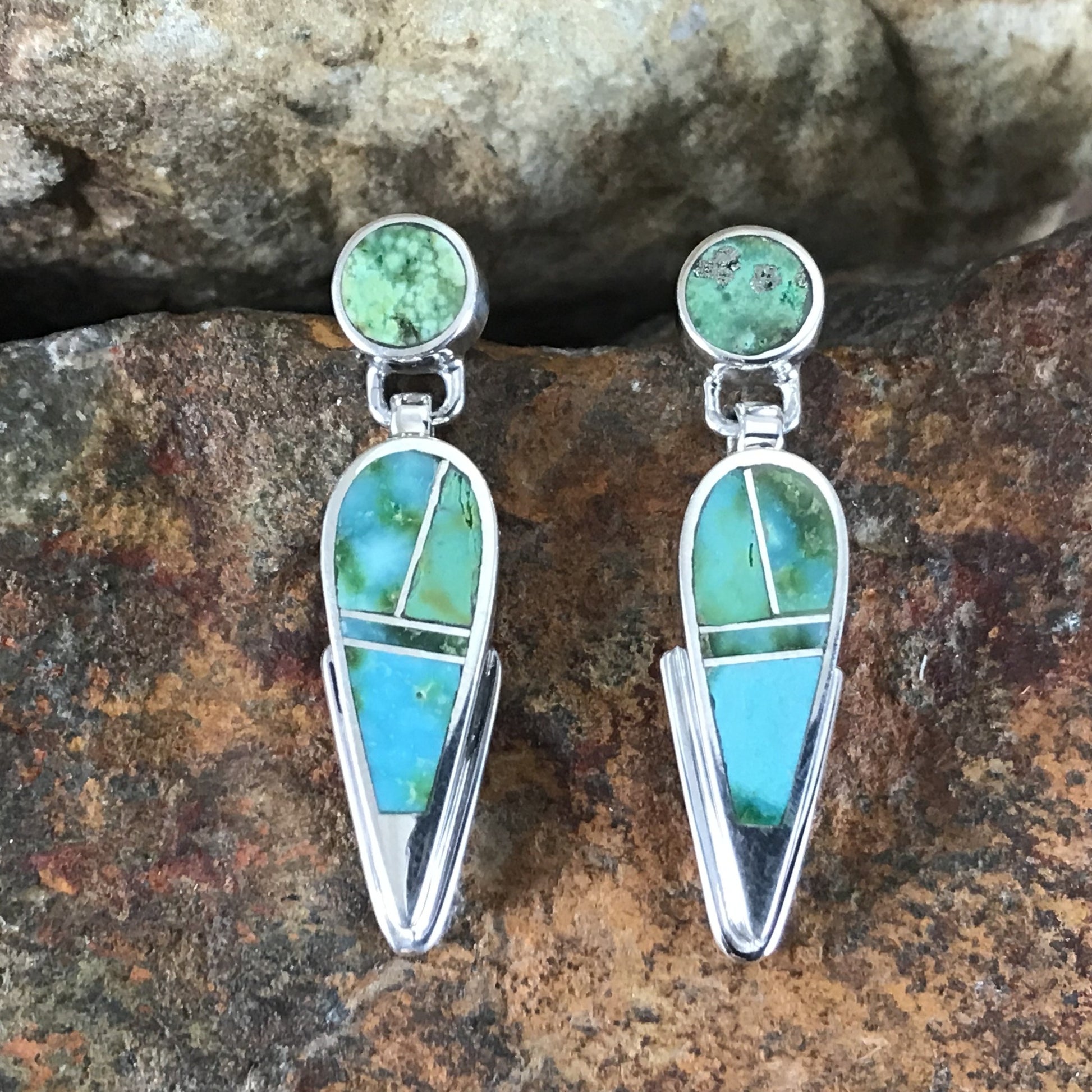 David Rosales Sonoran Gold Turquoise Inlaid Sterling Silver Earrings
