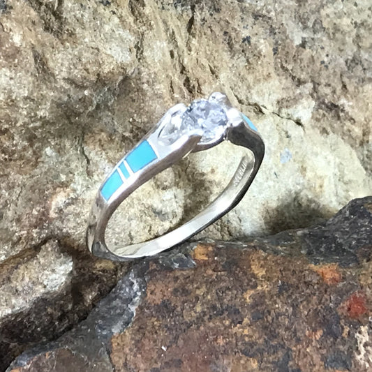 David Rosales Arizona Blue Inlaid Sterling Silver Ring w/ Cubic Zirconia