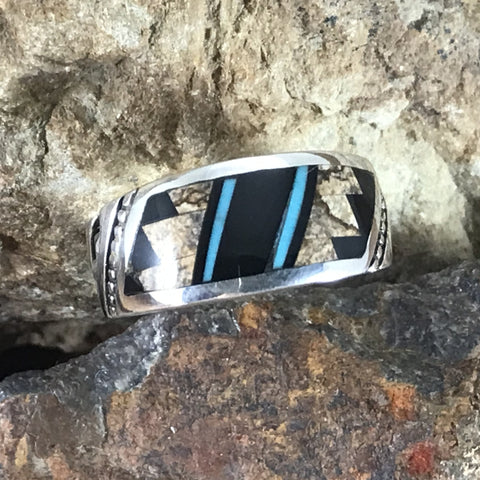 David Rosales Turquoise Creek Fancy Inlaid Sterling Silver Ring