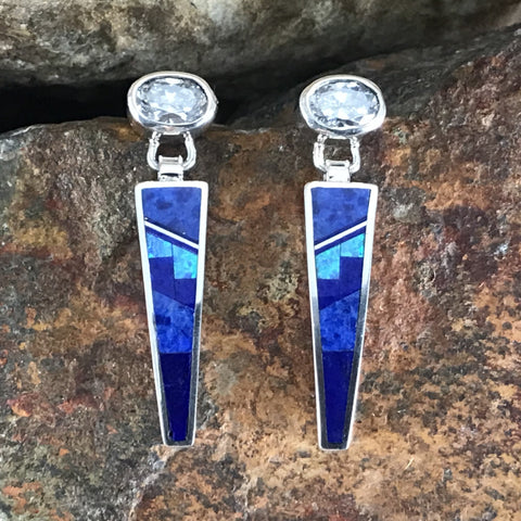 David Rosales Blue Sky Inlaid Sterling Silver Earrings w/ Cubic Zirconia
