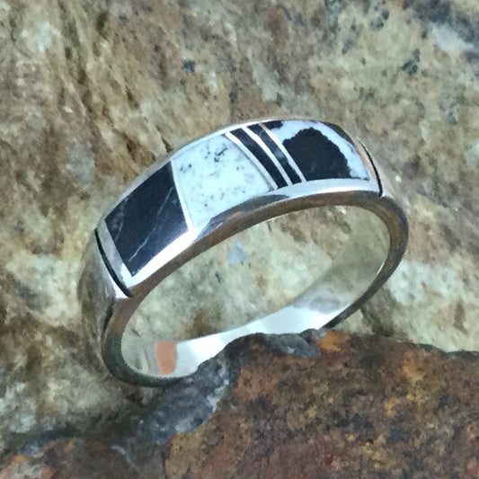 David Rosales White Buffalo Inlaid Sterling Silver Ring