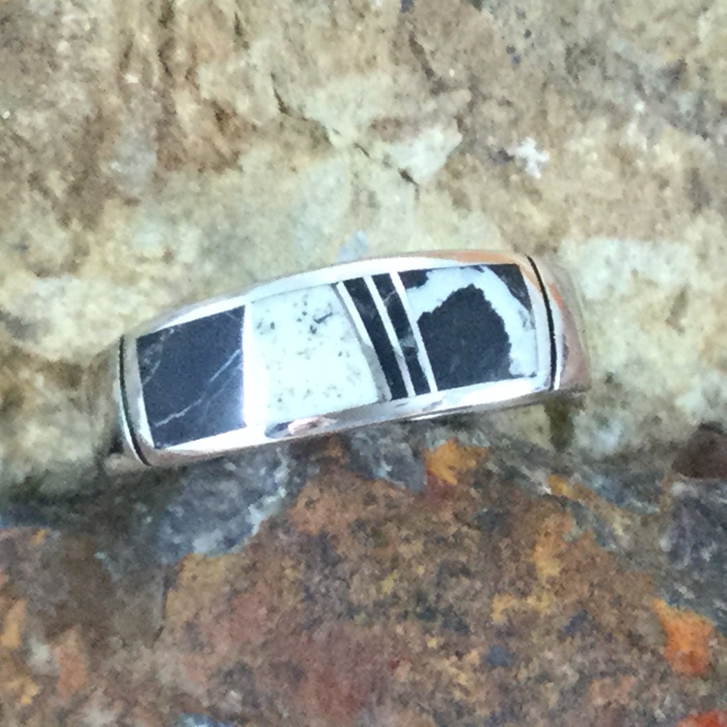 David Rosales White Buffalo Inlaid Sterling Silver Ring