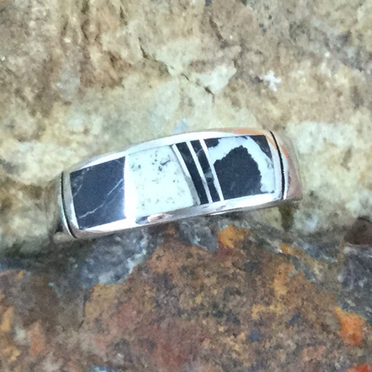 David Rosales White Buffalo Inlaid Sterling Silver Ring