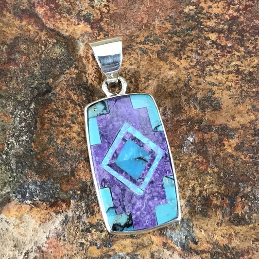 David Rosales Shalako Fancy Inlaid Sterling Silver Pendant