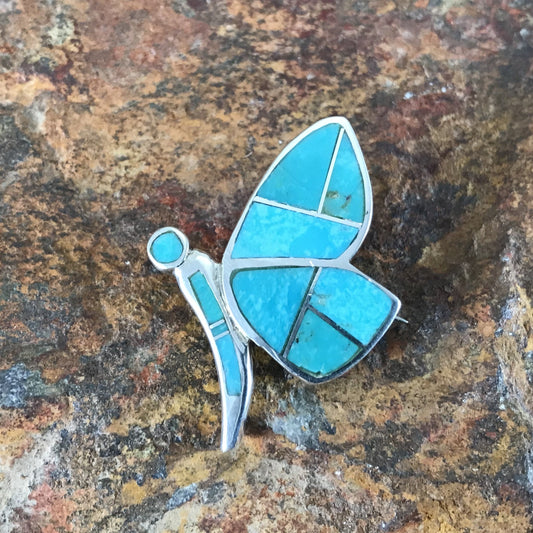 David Rosales Arizona Blue Inlaid Sterling Silver Pendant / Pin