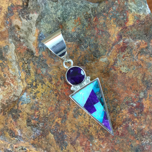 David Rosales Shalako Fancy Inlaid Sterling Silver Pendant w/ Amethyst