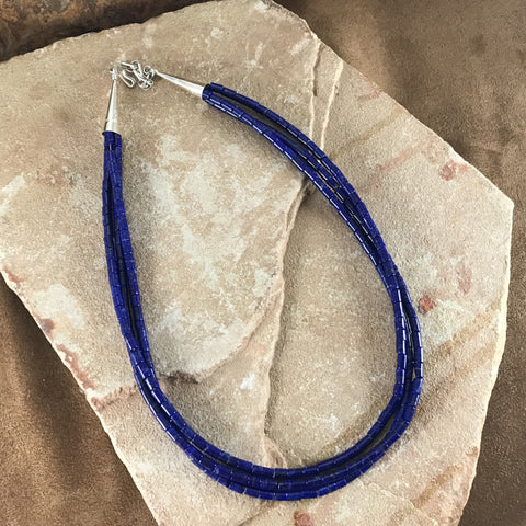 David Rosales 18" Three-Strand Lapis & Sterling Silver Beaded Necklace
