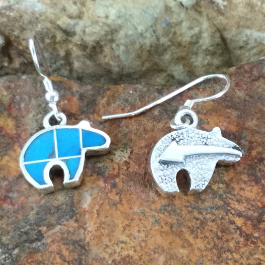 David Rosales Arizona Blue Inlaid Sterling Silver Earrings Bears