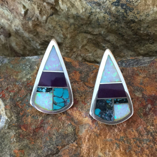 David Rosales Shalako Inlaid Sterling Silver Earrings