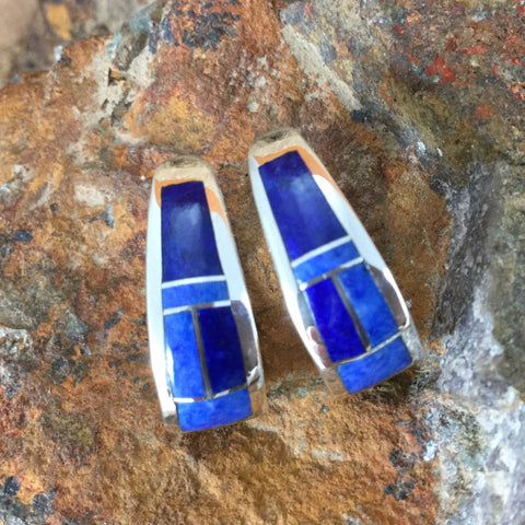 David Rosales Blue Water Inlaid Sterling Silver Earrings Huggie