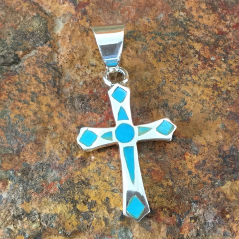 David Rosales Arizona Blue Inlaid Sterling Silver Pendant Cross