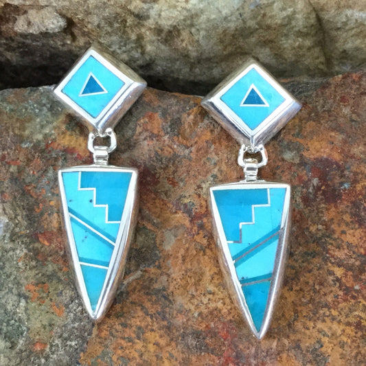David Rosales Arizona Blue Fancy Inlaid Sterling Silver Earrings