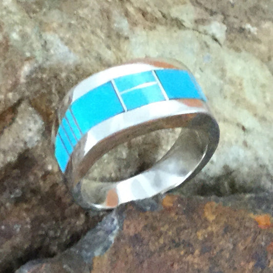 David Rosales Arizona Blue Inlaid Sterling Silver Ring