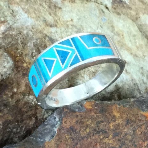 David Rosales Arizona Blue Fancy Inlaid Sterling Silver Ring